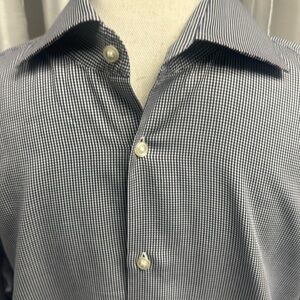 Men’s dress shirt Boss sharp fit 16.534/35 blue/white check missing button shown